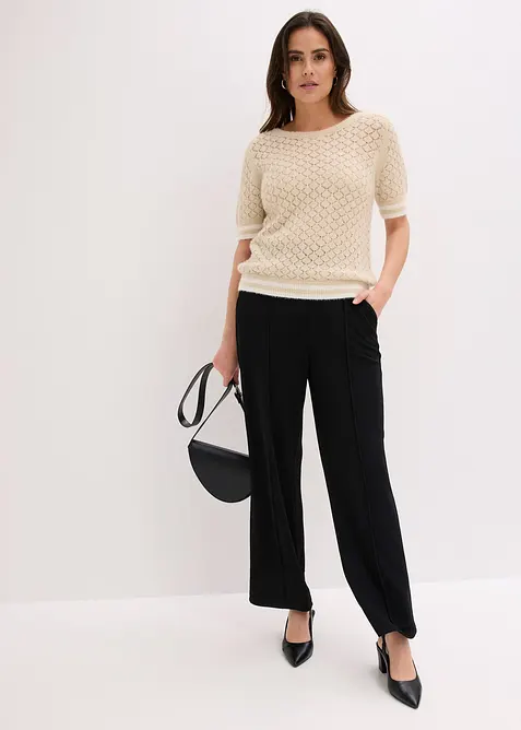 Maglione traforato a maniche corte con filato piumato, bonprix