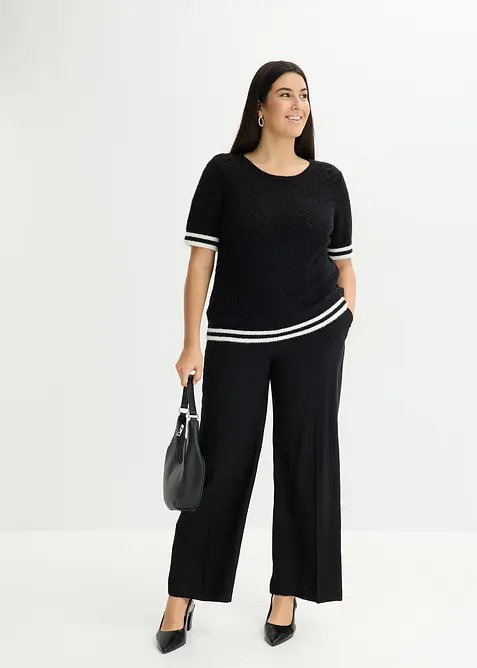 Maglione traforato a maniche corte con filato piumato, bonprix