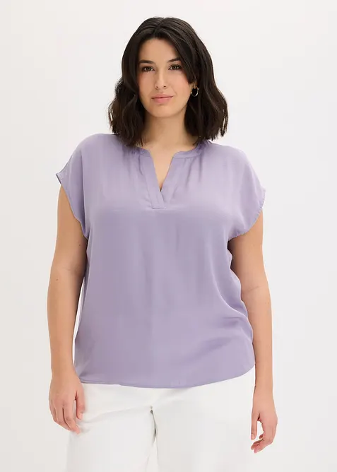 Blusa in satin a maniche corte, taglio morbido a spalle scese, bonprix