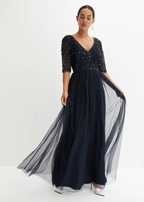 Abito da sera in tulle delicato con ricamo e paillettes, bonprix