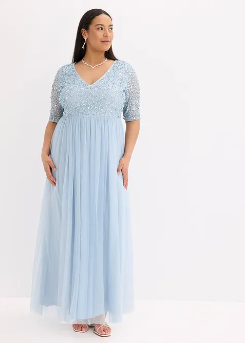 Abito da sera in tulle delicato con ricamo e paillettes, bonprix