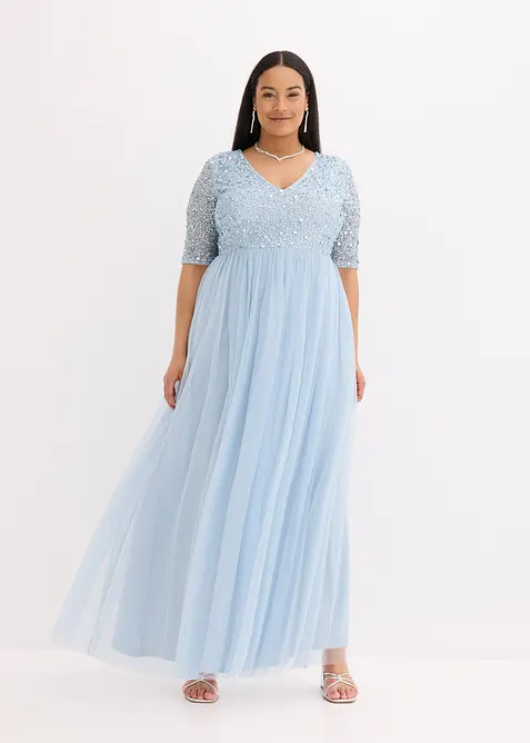 Abito da sera in tulle delicato con ricamo e paillettes, bonprix