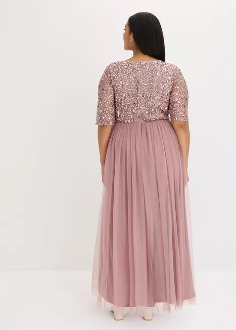 Abito da sera in tulle delicato con ricamo e paillettes, bonprix
