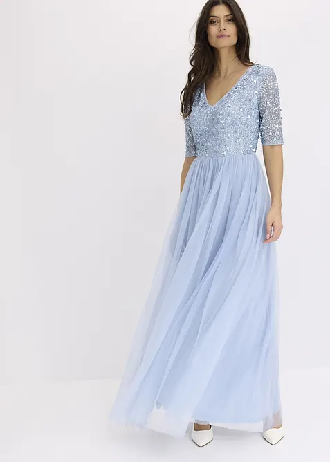 Abito da sera in tulle delicato con ricamo e paillettes, bonprix