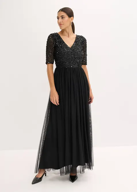Abito da sera in tulle delicato con ricamo e paillettes, bonprix