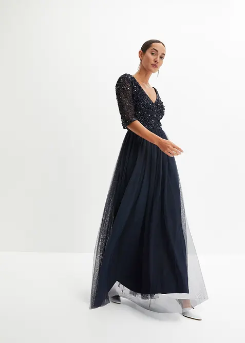Abito da sera in tulle delicato con ricamo e paillettes, bonprix