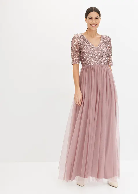Abito da sera in tulle delicato con ricamo e paillettes, bonprix