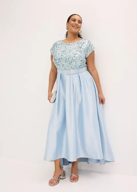 Abito lungo in satin lucido con paillettes, bonprix