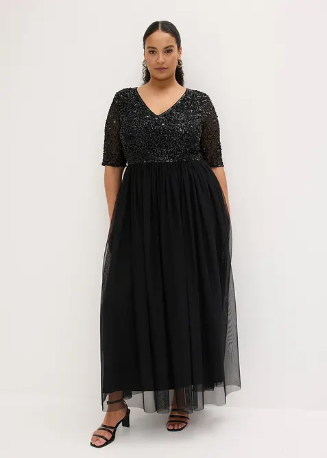Abito da sera in tulle delicato con ricamo e paillettes, bonprix
