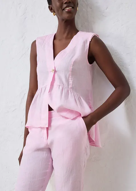 Pantaloni cropped in puro lino, bonprix