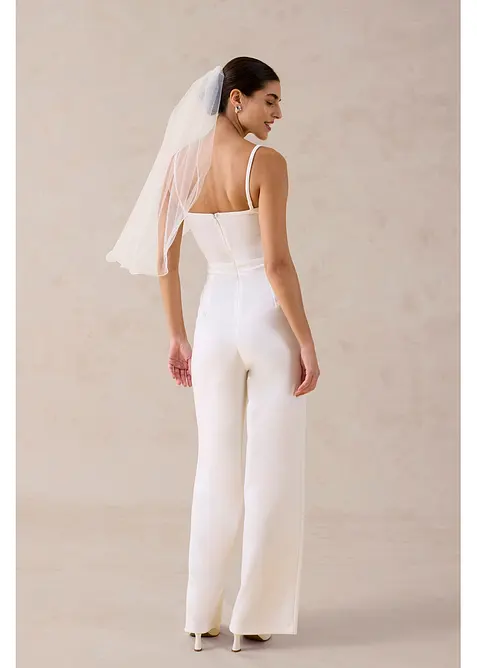 Tuta da sposa in cr&ecirc;pe strutturato con ricamo con perline, bonprix