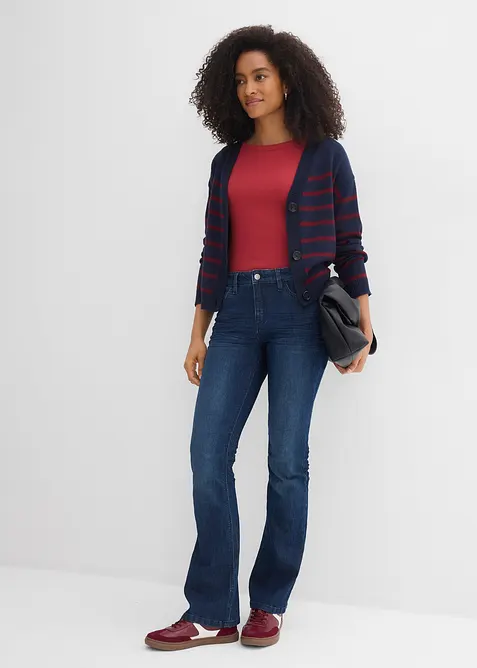 Jeans a zampa elasticizzati, vita media, bonprix