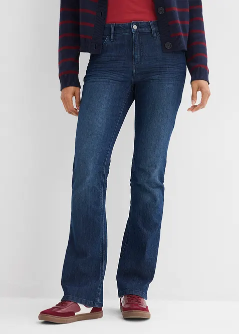 Jeans a zampa elasticizzati, vita media, bonprix