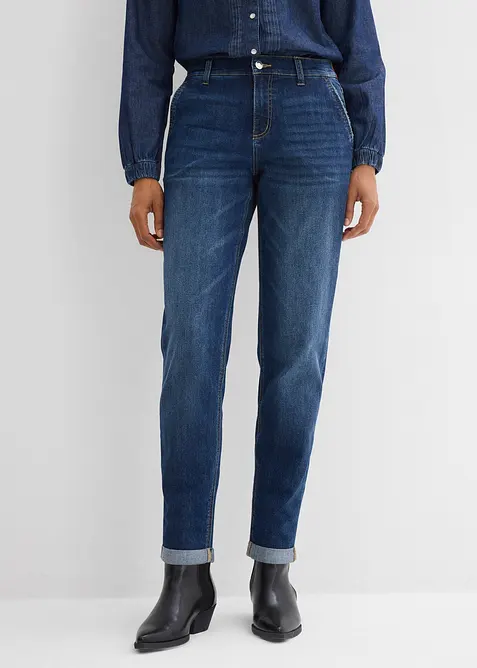 Jeans boyfriend con elastico in vita, vita media, bonprix