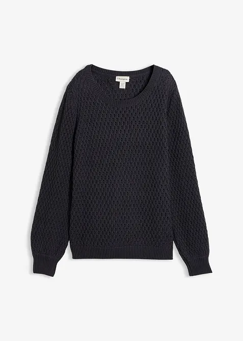 Maglione in maglia operata di misto cotone, bonprix