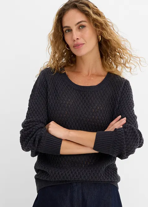 Maglione in maglia operata di misto cotone, bonprix