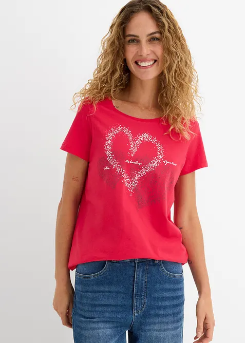 T-shirt in cotone biologico con cuore, bonprix