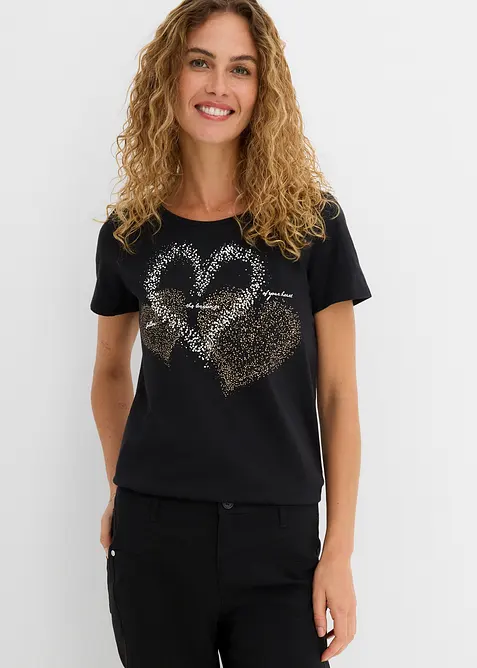 T-shirt in cotone biologico con cuore, bonprix