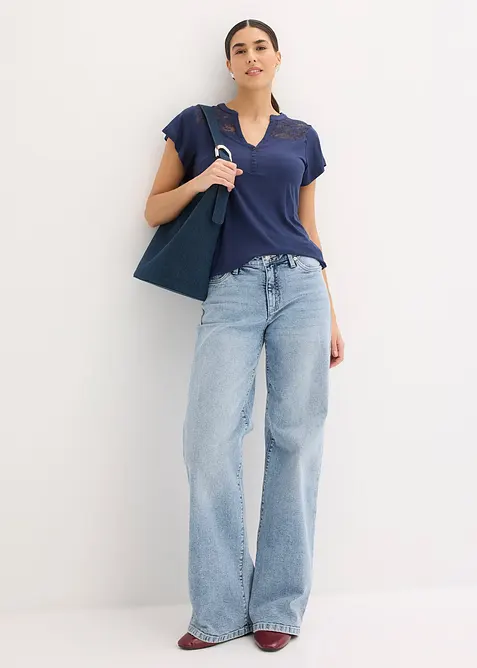 Maglia serafino in misto viscosa, bonprix