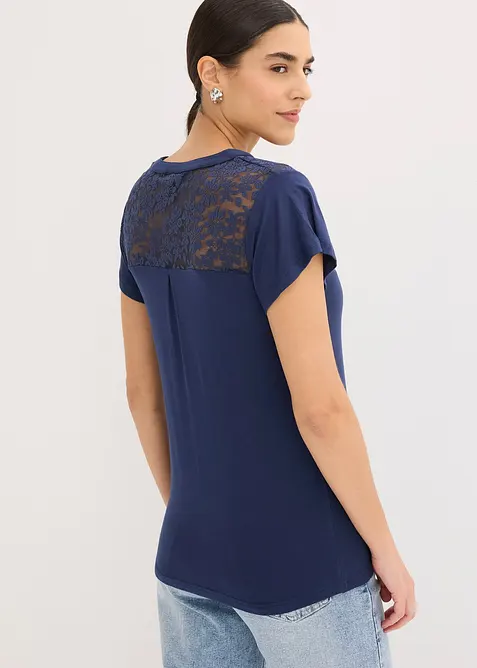 Maglia serafino in misto viscosa, bonprix