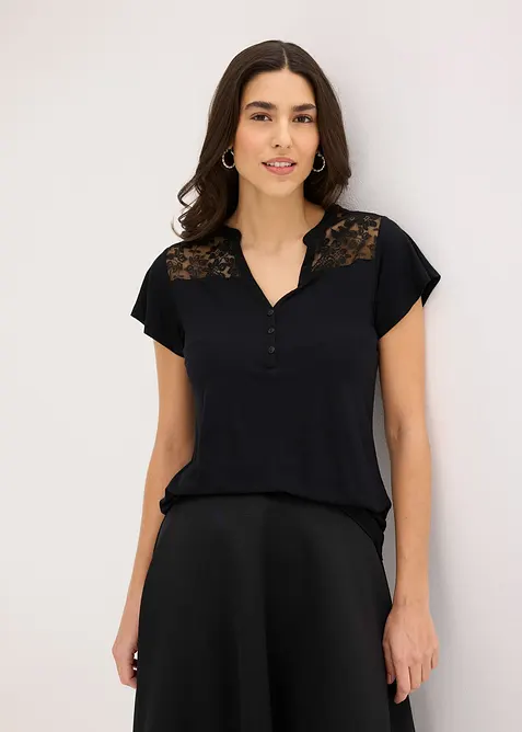 Maglia serafino in misto viscosa, bonprix