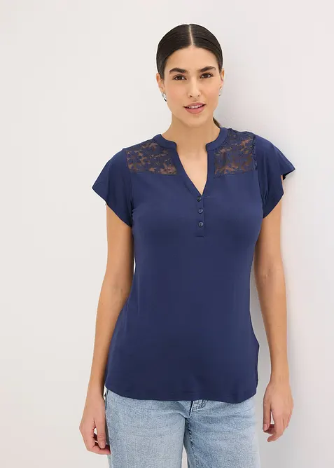 Maglia serafino in misto viscosa, bonprix