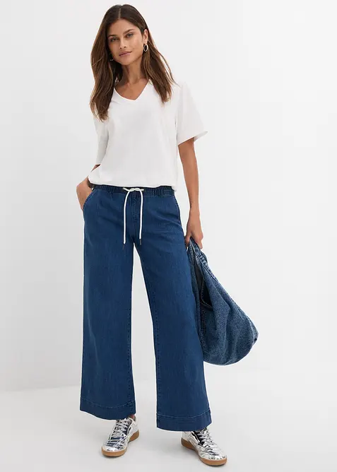 Jeans elasticizzati wide leg, vita media, bonprix