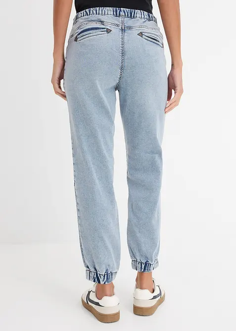 Jogger di jeans elasticizzati, vita media, bonprix