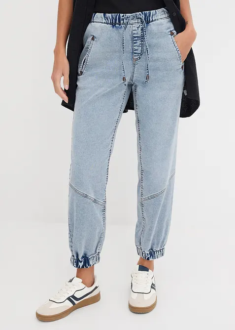 Jogger di jeans elasticizzati, vita media, bonprix