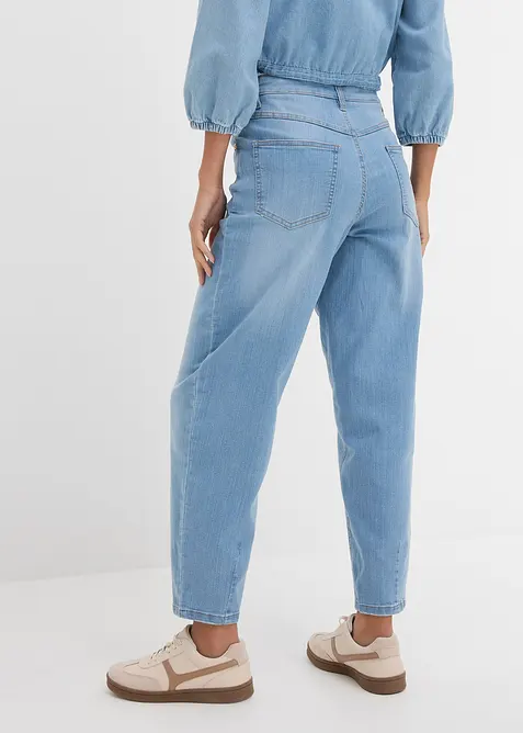 Jeans barrel leg cropped, vita alta, bonprix