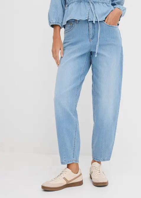 Jeans barrel leg cropped, vita alta, bonprix