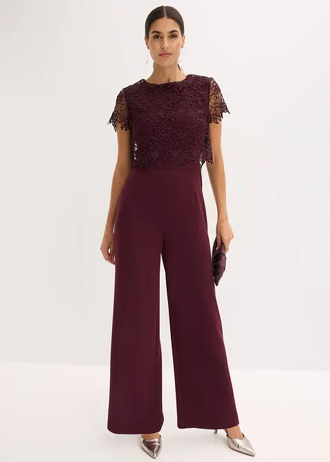 Tuta elegante effetto neoprene con pizzo, bonprix