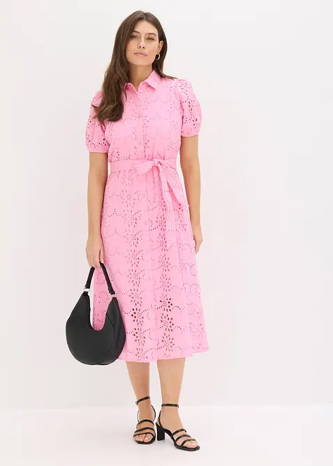 Abito con ricami traforati in puro cotone, bonprix