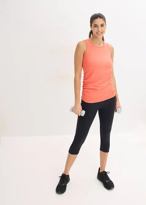 Top per sport con arricciatura, ad asciugatura rapida, bonprix