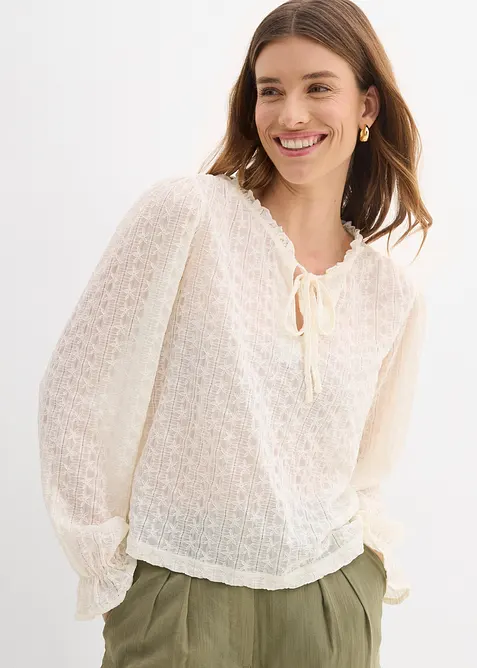 Maglia in pizzo con maniche a palloncino, bonprix