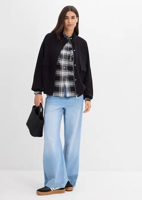 Felpa con zip in tessuto effetto neoprene, bonprix