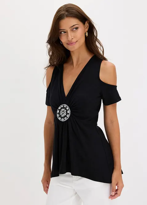 Maglia con cut-out sulle spalle e accessorio, bonprix