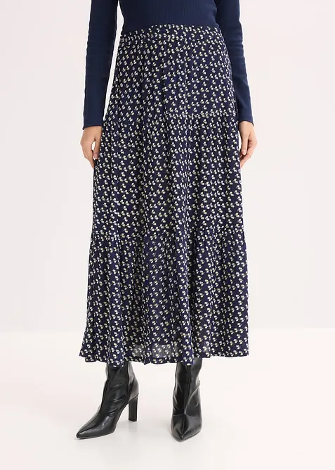 Gonna a balze lunga in viscosa operata, bonprix