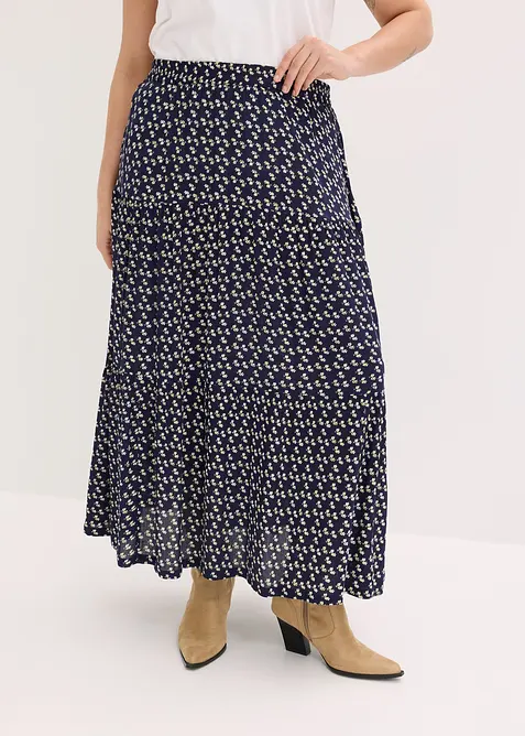 Gonna a balze lunga in viscosa operata, bonprix