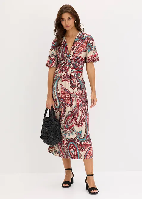 Abito midi sfiancato con effetto incrociato, bonprix