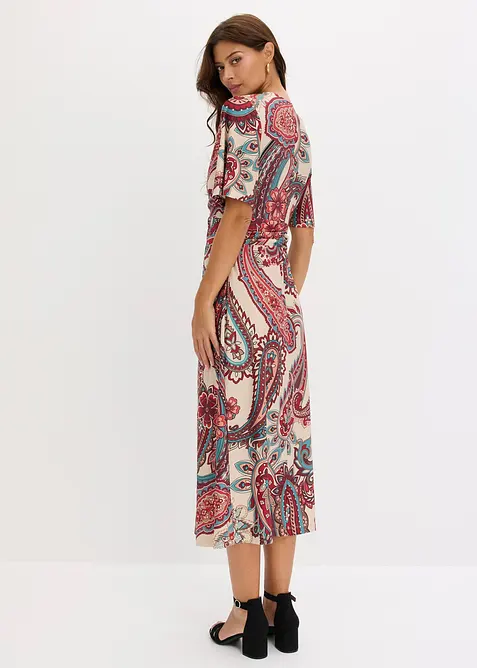 Abito midi sfiancato con effetto incrociato, bonprix