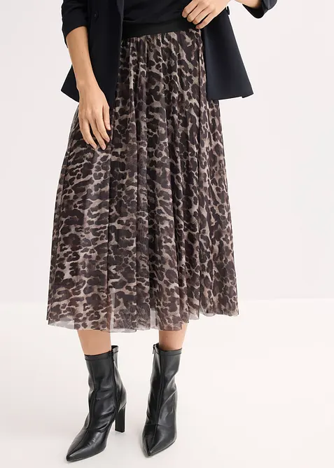 Gonna midi svasata con mesh, bonprix