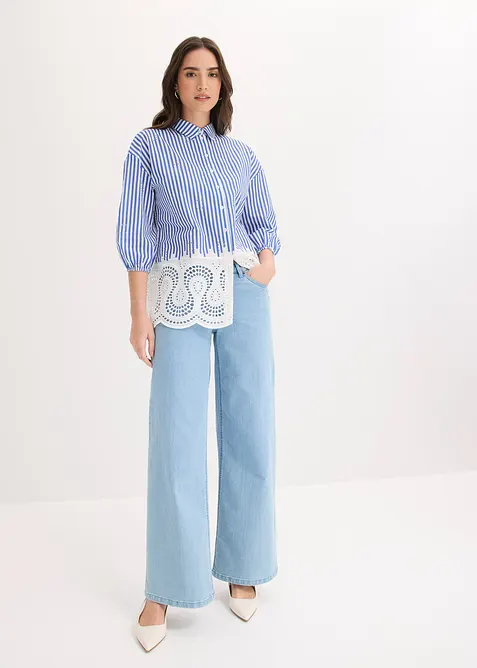 Camicetta oversize con ricami traforati, bonprix