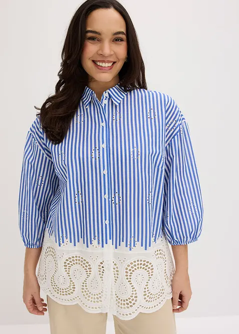 Camicetta oversize con ricami traforati, bonprix
