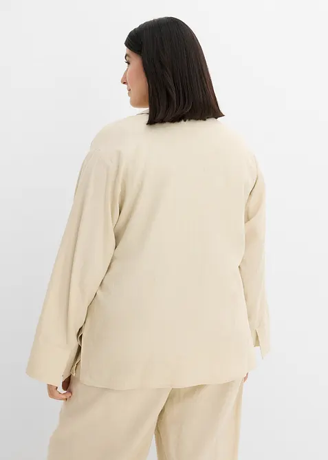 Blusa a portafoglio in misto lino, bonprix