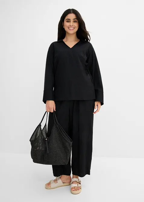 Blusa a portafoglio in misto lino, bonprix