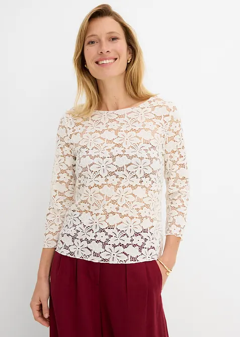 Maglia sciancrata in pizzo, bonprix