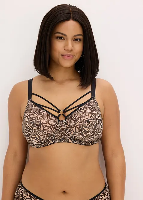 Reggiseno minimizer con dettagli decorativi e mesh in fantasia, bonprix