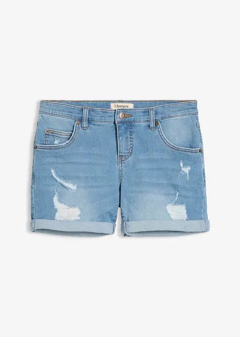 Shorts di jeans effetto sdrucito, vita media, bonprix