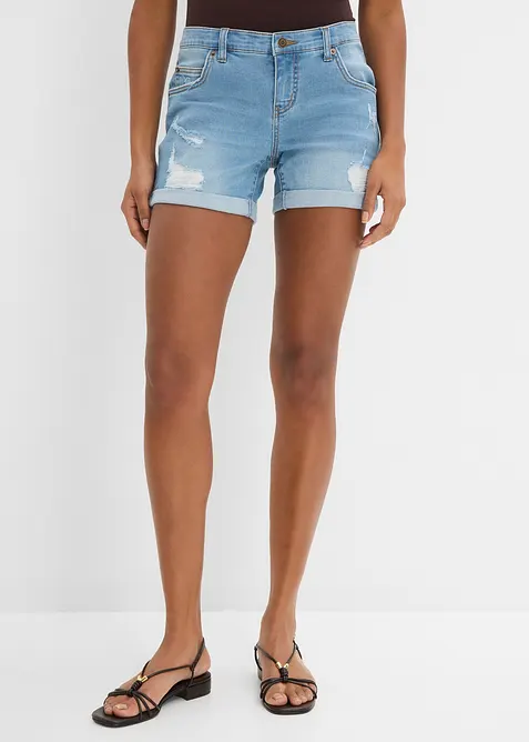 Shorts di jeans effetto sdrucito, vita media, bonprix